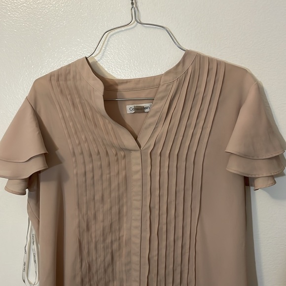 Calvin Klein Womens Petites Pintuck Split Neck Blouse pink 100% polyester - Picture 2 of 6